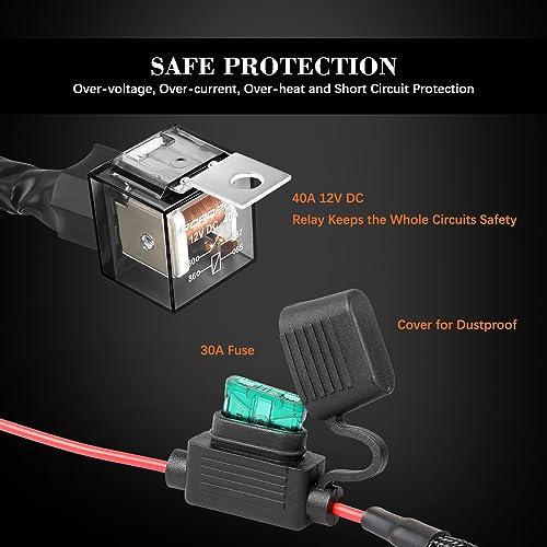 Auto Power Plus LED Light Bar Wiring Harness Auto Power Plus Wiring Harness Kit for LED Lights 450W 12V 30A Fuse Relay Universal Wiring Harness with ON/Off Waterproof Switch-1 Lead - Image 5