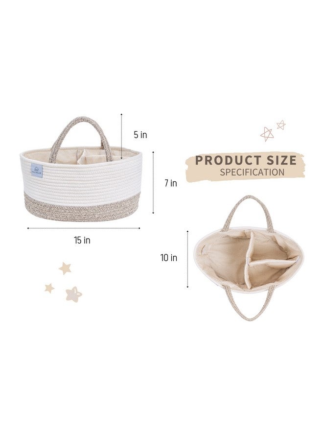 Mila Millie Mila Millie Baby Extra Large Cotton Rope Diaper Caddy, Organizer Storage Bin for Nursery Essentials, 100% Natural Cotton Eco friendly, Organizer with Removable Divider (White & Brown) - Image 4