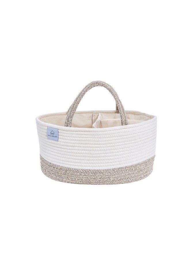 Mila Millie Mila Millie Baby Extra Large Cotton Rope Diaper Caddy, Organizer Storage Bin for Nursery Essentials, 100% Natural Cotton Eco friendly, Organizer with Removable Divider (White & Brown) - Image 1