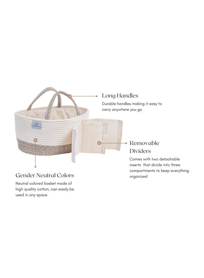 Mila Millie Mila Millie Baby Extra Large Cotton Rope Diaper Caddy, Organizer Storage Bin for Nursery Essentials, 100% Natural Cotton Eco friendly, Organizer with Removable Divider (White & Brown) - Image 5