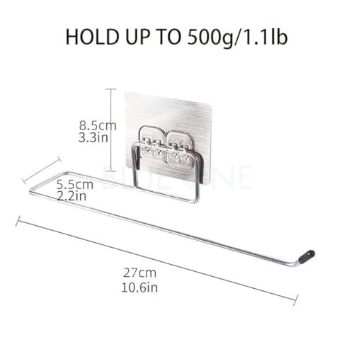 BLUEONE Self-Adhesive Stainless Steel Towel Bar & Tissue Roll Holder – Wall Mounted Kitchen Paper Rack, Napkin Ring & Bathroom Towel Hanger with Magic Pad - Image 3