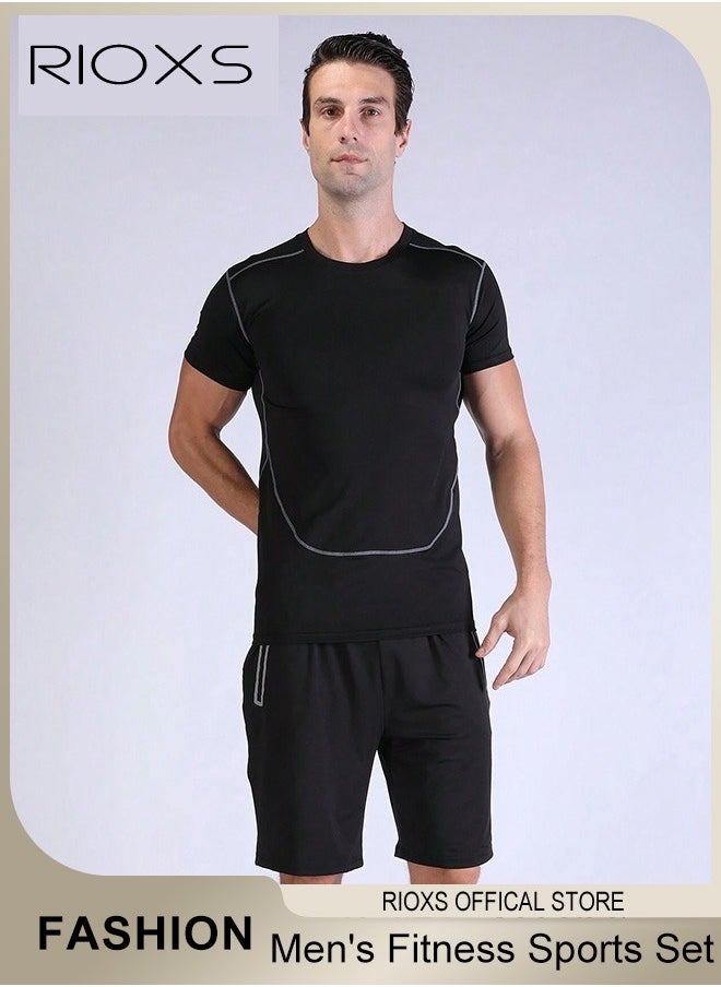 RIOXS Men's Sports Two Piece Set-Athletic Short Sleeve And Shorts,Base Tops T-Shirts Pants Set,Quick Dry Training Set For Fitness Running Gym Workout  - Image 2