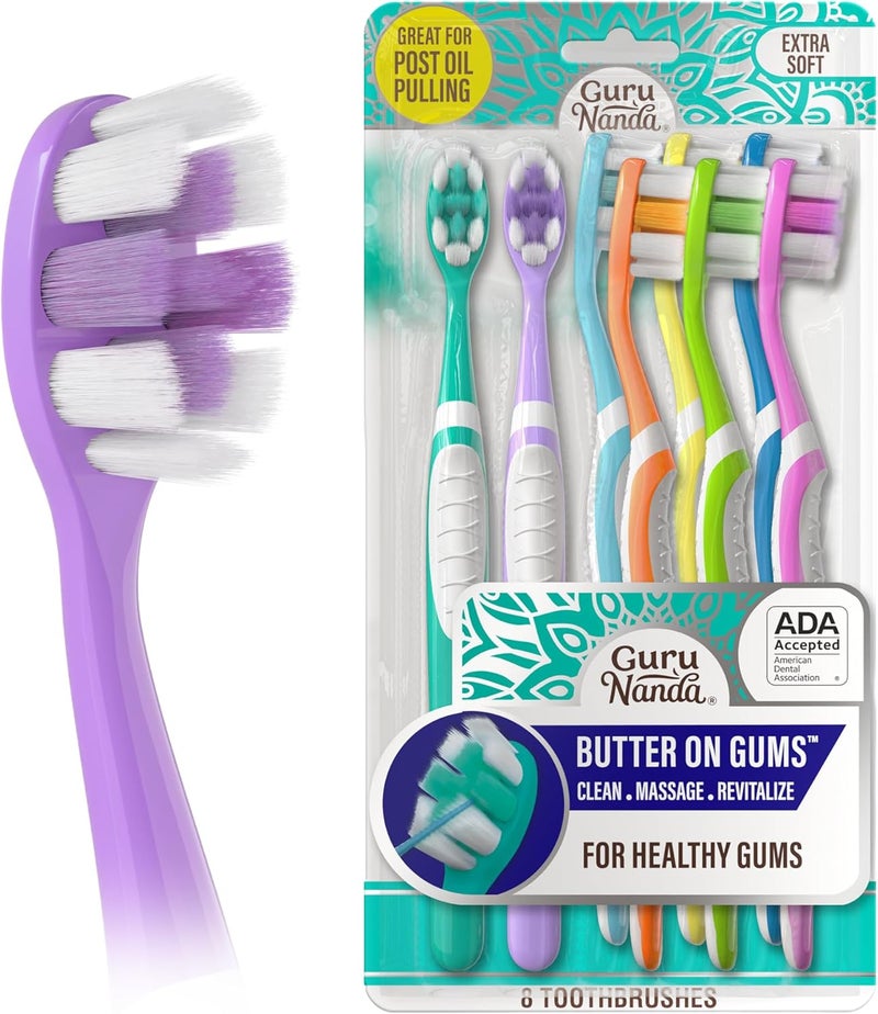 GuruNanda Butter on Gums Toothbrush with Extra Soft Bristles for Sensitive Gums, Soft Toothbrush for Kids & Adults, 8 ct - Image 1