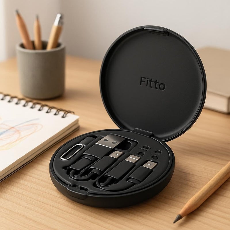 Fitto Multifunctional USB Data Cable Set - USB & Type C to Micro and Lightning, Card Storage, Tray Eject Pin - Image 2
