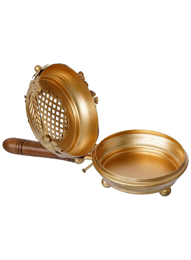 Sanvatsar Metal Incense Burner Butterfly Loban Dani Dhoop Dani Aarti Metal Loban Dhoop Dani/Dhoop Dani Burner for Home Office Temple Puja (Round) Metal,Gold Polished (Gold - 10.5 inches) - Image 4
