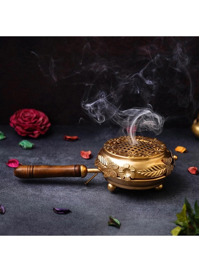 Sanvatsar Metal Incense Burner Butterfly Loban Dani Dhoop Dani Aarti Metal Loban Dhoop Dani/Dhoop Dani Burner for Home Office Temple Puja (Round) Metal,Gold Polished (Gold - 10.5 inches) - Image 2