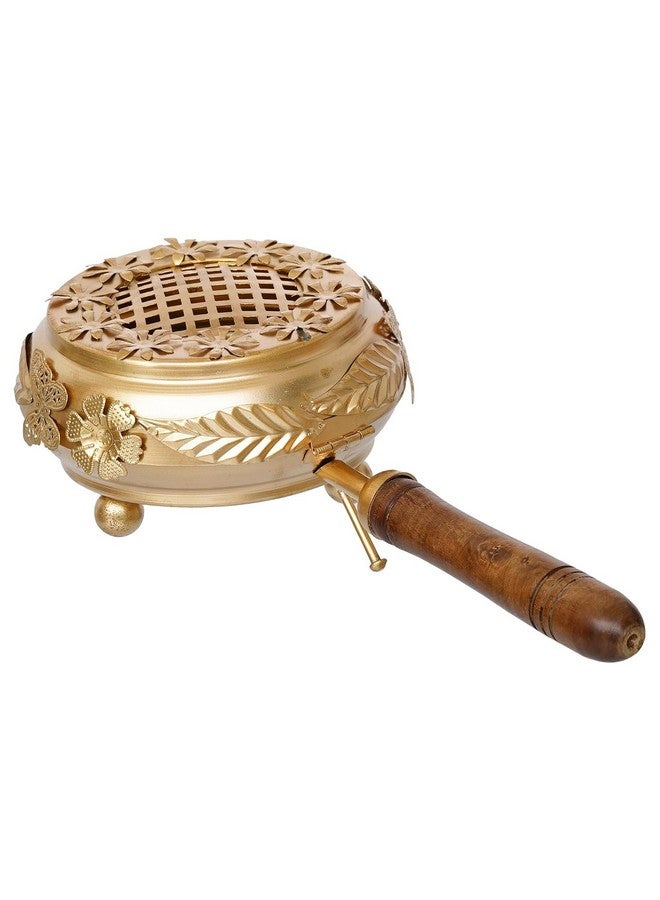 Sanvatsar Metal Incense Burner Butterfly Loban Dani Dhoop Dani Aarti Metal Loban Dhoop Dani/Dhoop Dani Burner for Home Office Temple Puja (Round) Metal,Gold Polished (Gold - 10.5 inches) - Image 3