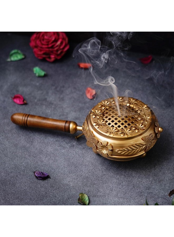 Sanvatsar Metal Incense Burner Butterfly Loban Dani Dhoop Dani Aarti Metal Loban Dhoop Dani/Dhoop Dani Burner for Home Office Temple Puja (Round) Metal,Gold Polished (Gold - 10.5 inches) - Image 1