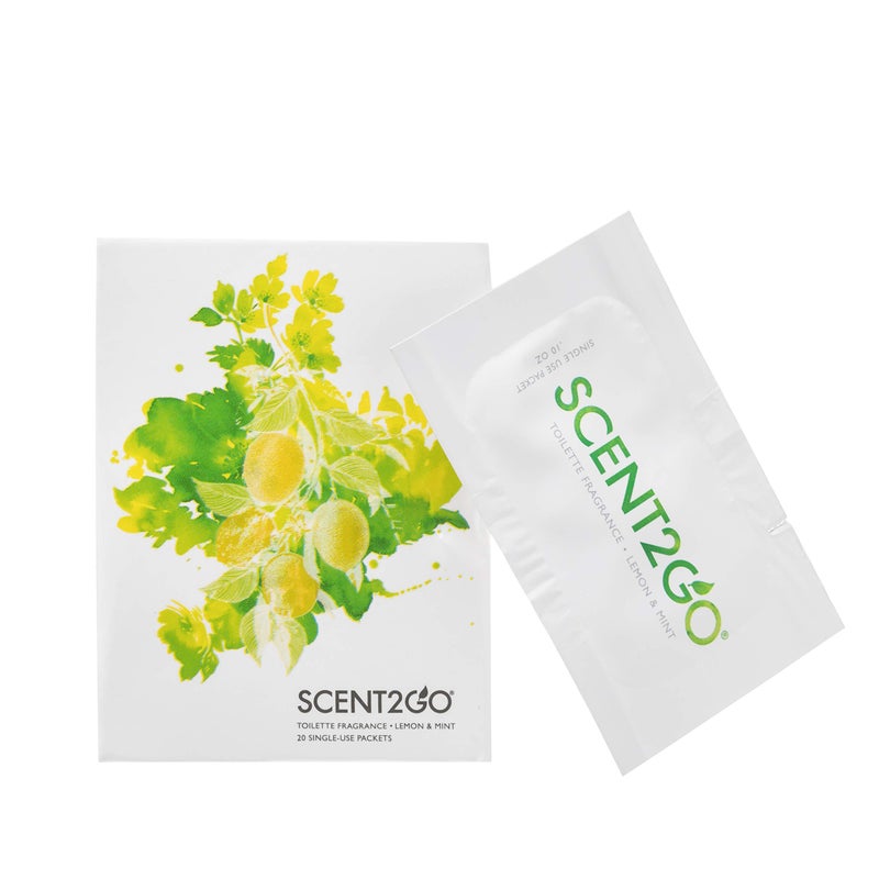 Scent2Go Scent2Go Toilet Fragrance Powder Discreet Travel Size Packet Leak Lock Design Plant Based Formula Lemon Mint 20 Single Use Packets