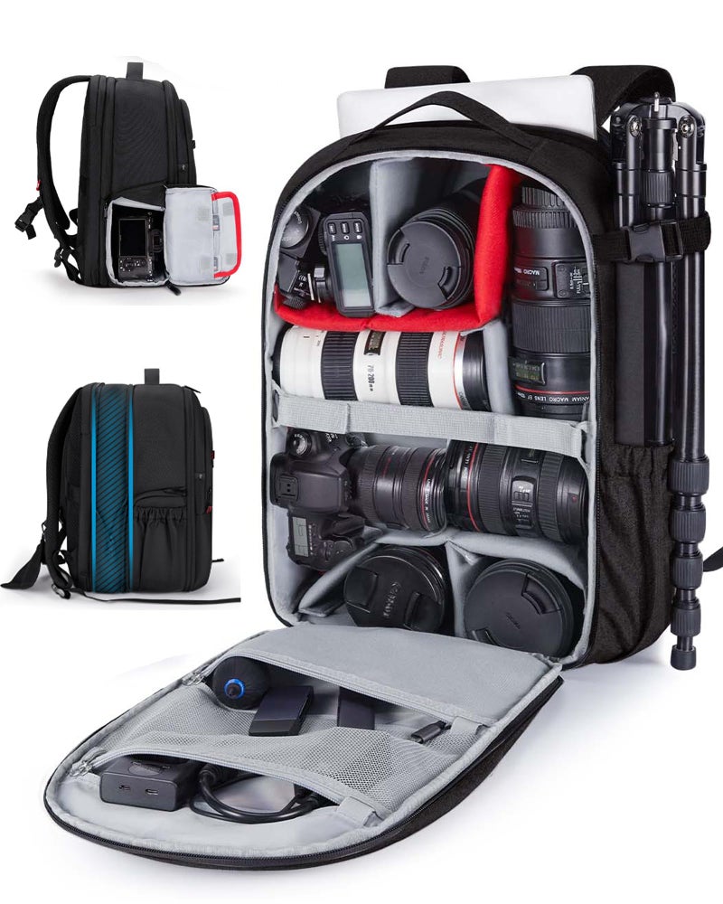 BAGSMART Camera Bag for DSLR Waterproof Camera Backpacks for Photographers Camera Case with Laptop Compartment156 Black - Image 2