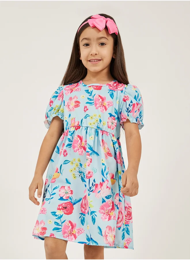 Styli Floral Print Puff Sleeves Dress