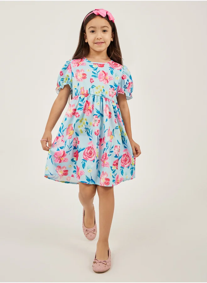 Styli Floral Print Puff Sleeves Dress