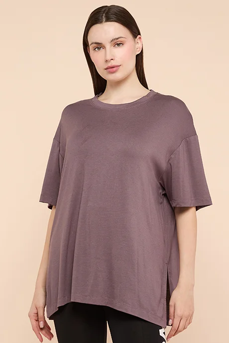 R&B Solid Oversized Active T-Shirts with Crew Neck and Short Sleeves