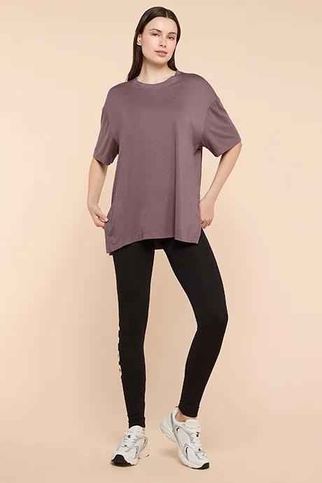 R&B Solid Oversized Active T-Shirts with Crew Neck and Short Sleeves