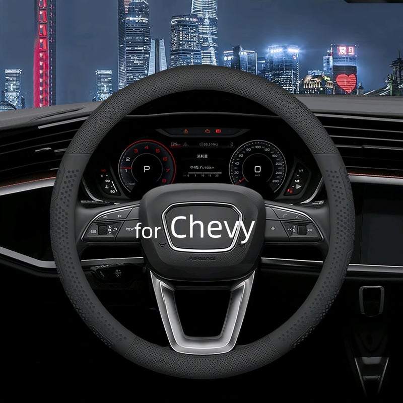 Yangday Leather Steering Wheel Cover for Chevy Silverado 1500 2500 3500 14515 inches Car Steering Wheel Cover with NonSlip Breathable Black