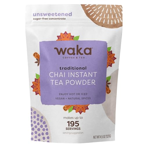 Waka Coffee Waka Traditional Chai Tea Powder Mix  Chai Tea Concentrate Sugar Free Pure Leaves from India Natural Spices Unsweetened No Additives 45oz Pouch 195 Servings - Image 1