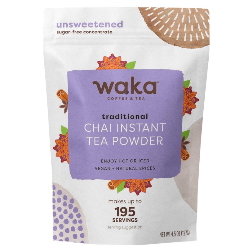 Waka Coffee Waka Traditional Chai Tea Powder Mix  Chai Tea Concentrate Sugar Free Pure Leaves from India Natural Spices Unsweetened No Additives 45oz Pouch 195 Servings - Image 3
