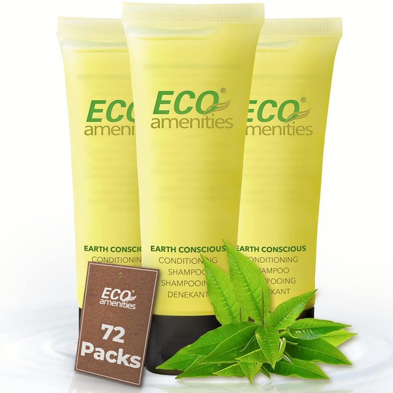 Eco Amenities Travel Size Shampoo and Conditioner Sets  2 in 1 Hotel Shampoo and Conditioner Supplies for Guests  Refreshing Bulk Travel Size Toiletries  30ml 10 fl oz 72 pack Green Tea Scent