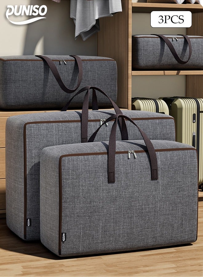 DUNISO 3 Pcs Large Clothes Storage Bag，Waterproof Moving Tote Bag，Foldable Storage Containers，With Zipper ，Dustproof,Moisture Proof，for Blankets and Quilts, Bedding, Sweater, Pillow  - Image 1