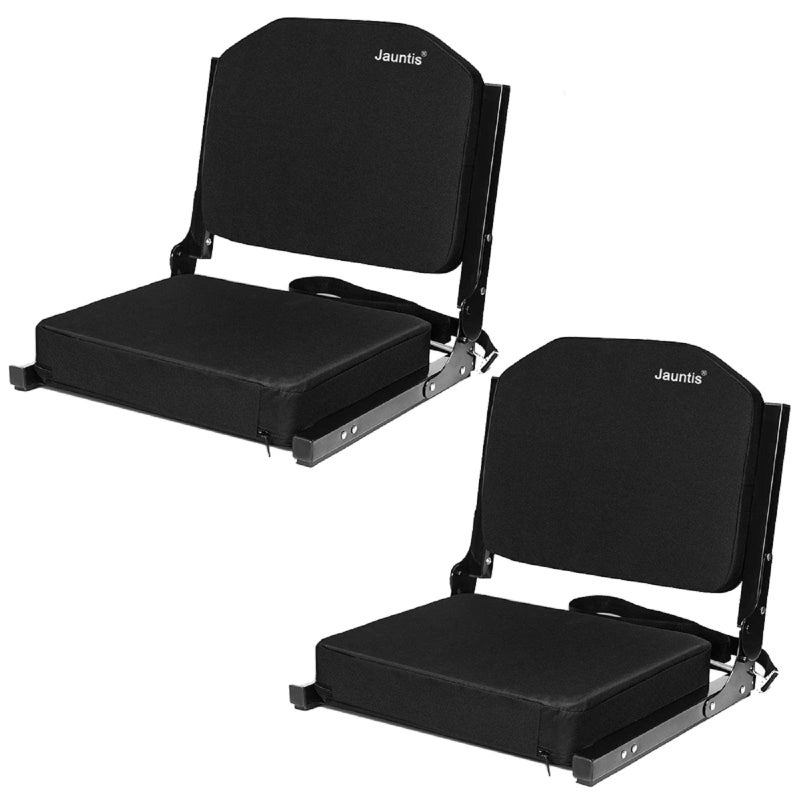 Jauntis Stadium Seats for Bleachers, Bleacher Seats with Ultra Padded Comfy Foam Backs and Cushion, Wide Portable Stadium Chairs with Back Support and Shoulder Strap, 2 Pack, Black - Image 1