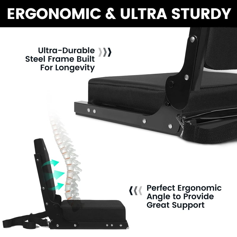 Jauntis Stadium Seats for Bleachers, Bleacher Seats with Ultra Padded Comfy Foam Backs and Cushion, Wide Portable Stadium Chairs with Back Support and Shoulder Strap, 2 Pack, Black - Image 3