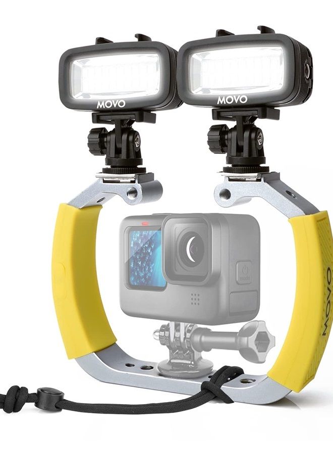 Movo DiveRig3 Diving Rig Bundle with 2 Waterproof LED Lights - Compatible with GoPro HERO3, HERO4, HERO5, HERO6, HERO7, HERO8, and DJI Osmo Action Cam - Scuba Accessories for Underwater Camera - Image 1