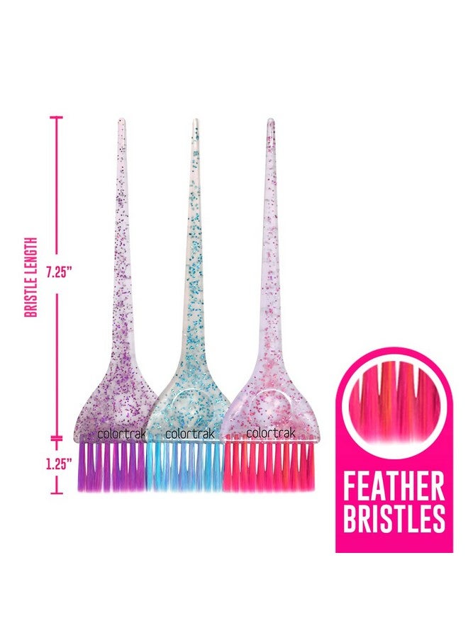 Colortrak 3 Pack Hair Color Brush Set with Glitter Handles for Highlighting, Tint and Coloring Hair Sections - Soft Feathered Bristles Hair Color Application 3.5 x 11 inch - Image 3