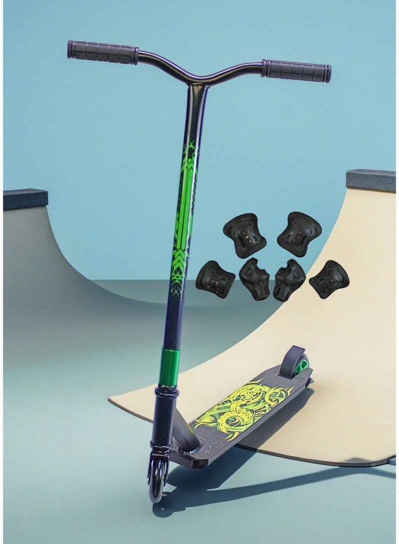EASY FUTURE Pro Stunt Scooter for Tricks – 2 Wheel Freestyle Scooter with 110 mm Aluminium Wheels, Grip Tape Deck, Wide T-Tube Handlebars, Steel Brake, Lightweight 360° Spin, Beginner & Intermediate Level Including Protective Gear Set - Image 1
