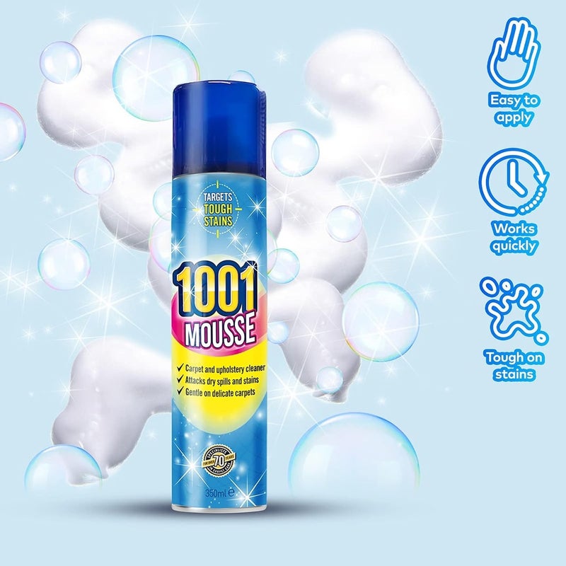 1001 Mousse Carpet and Upholstery Cleaner 350ml Deep Clean Stain Remover for Carpets Rugs Sofas Chairs Fabric Upholstery Pet Stains Odor Remover Fast Dry Fresh Scent - Image 2