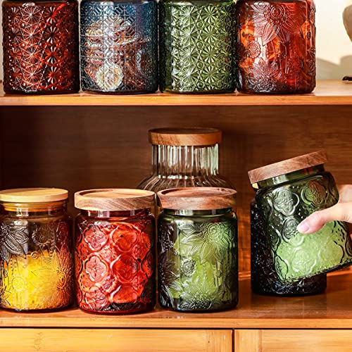 ANSQU Vintage 23.7oz Glass Storage Jar with Solid Wood Lid - Sunflower Embossed Airtight Canister for Coffee, Tea, Candy, Cookies, Bath Salts & More - Decorative Multi-Purpose Jar (Green, 1 Pack) - Image 5