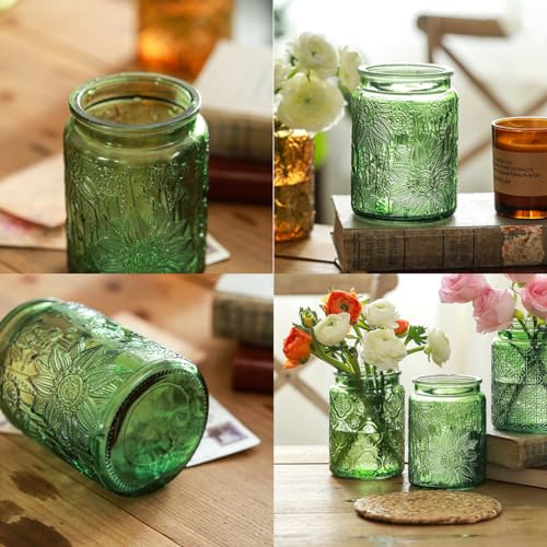 ANSQU Vintage 23.7oz Glass Storage Jar with Solid Wood Lid - Sunflower Embossed Airtight Canister for Coffee, Tea, Candy, Cookies, Bath Salts & More - Decorative Multi-Purpose Jar (Green, 1 Pack) - Image 4