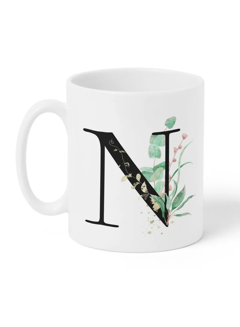 LOWHA 11 oz Ceramic Mug with Letter N Design on Both Sides