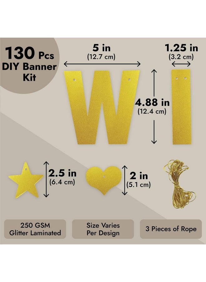 Bright Creations 130-Piece DIY Gold Glitter Make Your Own Banner Kit with Letters, Numbers, Symbols, and String for Birthdays, Weddings, and Party Supplies Decor (5-Inch Letters) - Image 4