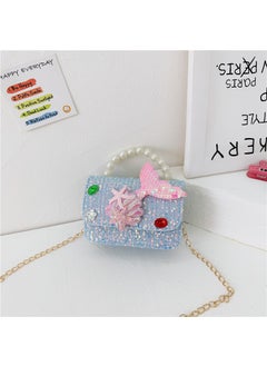 New childrens Chanel style bag fashion Pearl handbag Cartoon Doll shoulder bag girls chain messenger bagStyle one Blue Style one Blue