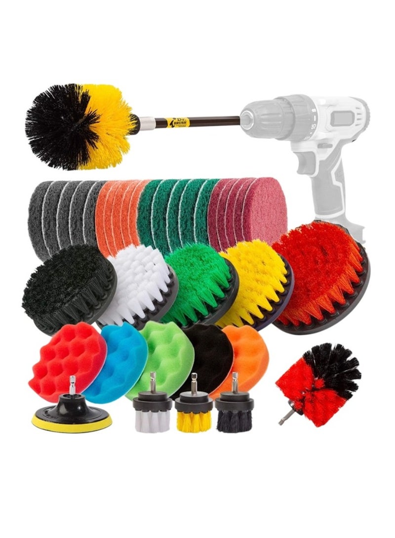 Beauenty 37 Piece Drill Brush Attachments Set, Scrub Pads  Sponge, Buffing Pads, Power Scrubber Brush with Extend Long Attachment, Car Polishing Pad Kit - Image 1