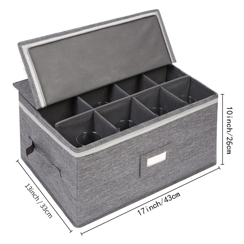 popoly Stemware Storage Cases, Wine Glass Storage Box Containers for Glassware or Crystal, Holds 12 Red or White Wine Glasses, Hard Top and Sides (Grey) - Image 3