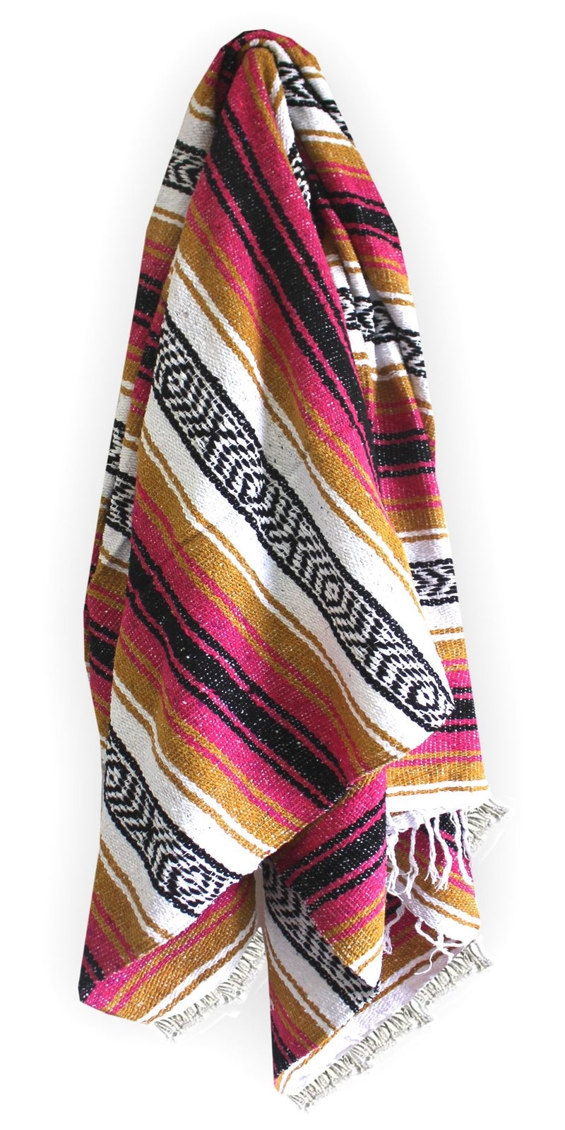 Del Mex Classic Mexican Blanket, Large Authentic Woven Falsa Throw (70"x50"), Artisan Southwest DÃ©cor for Beach, Yoga, Outdoors (Gold/Fuchsia) - Image 2