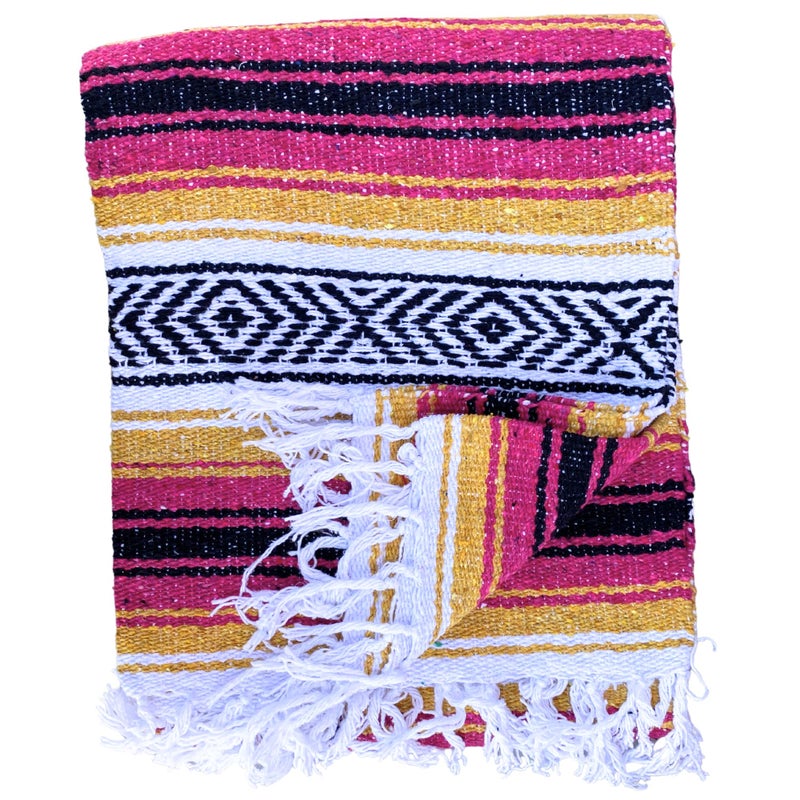 Del Mex Classic Mexican Blanket, Large Authentic Woven Falsa Throw (70"x50"), Artisan Southwest DÃ©cor for Beach, Yoga, Outdoors (Gold/Fuchsia) - Image 4