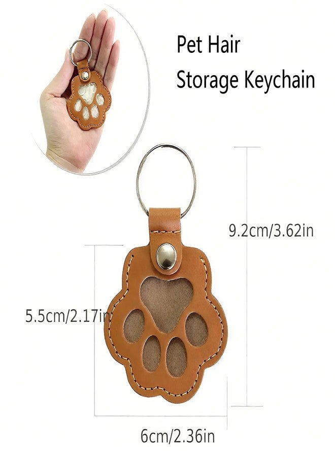 Cat & Dog Hair Keychain - Paw Shaped Leather Memorial Keepsake for Dog Cat Fur Storage, Pet Fur Keepsake Collector with Refillable Capsule (3PCS) - Image 2