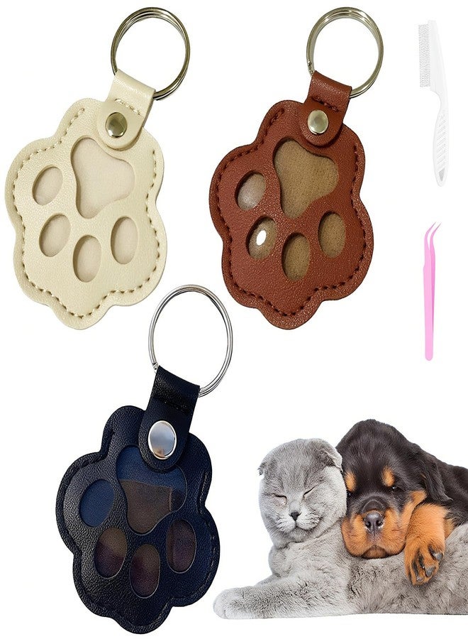 Cat & Dog Hair Keychain - Paw Shaped Leather Memorial Keepsake for Dog Cat Fur Storage, Pet Fur Keepsake Collector with Refillable Capsule (3PCS) - Image 1