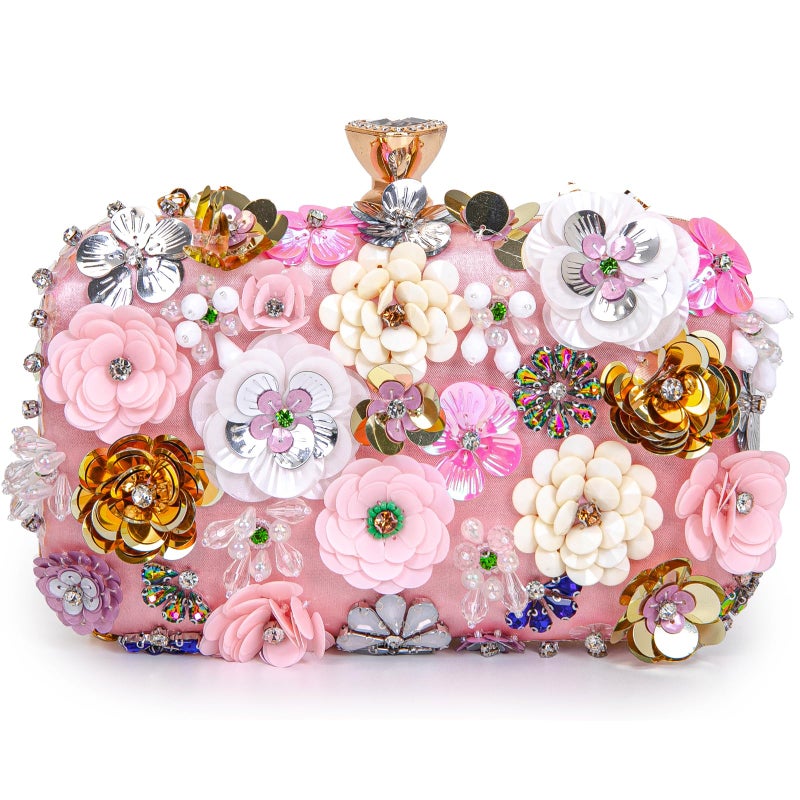 BBTT.ful Women Clutches Flower Evening Handbags Chain Strap Shoulder Bag Wedding bag purse (Pink) - Image 1