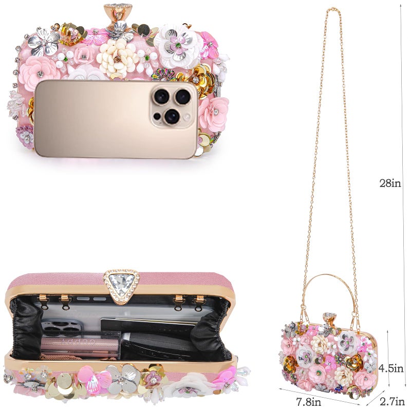 BBTT.ful Women Clutches Flower Evening Handbags Chain Strap Shoulder Bag Wedding bag purse (Pink) - Image 4