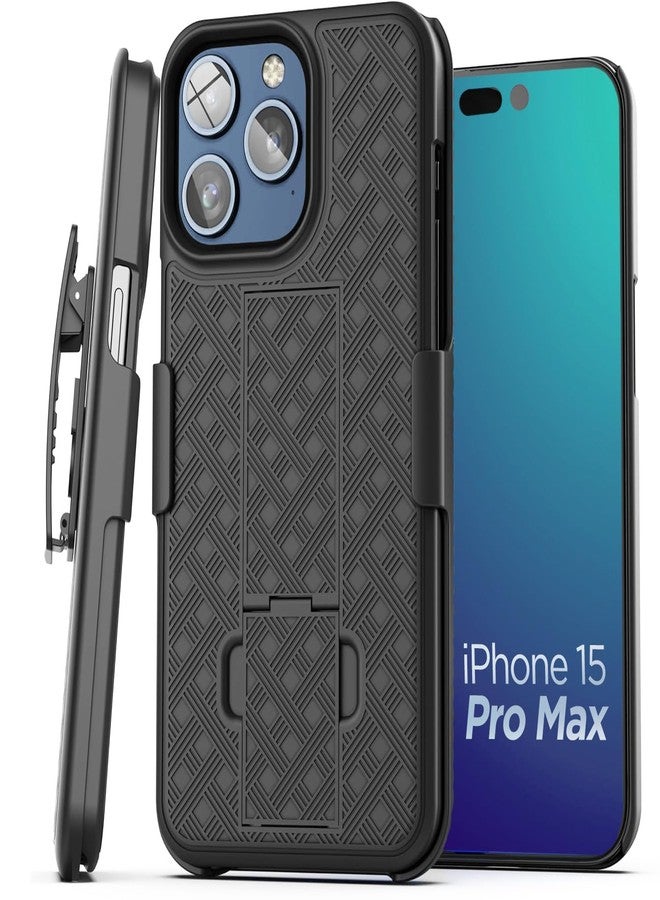 Galvanox Holster Designed for iPhone 15 Pro Max Case with Belt Clip (2023) Ultra Durable PC Hard Cover Combo Shell (Black) - Image 1