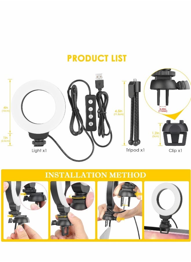 Generic - Video Conference Lighting Kit, 4" Ring Light for Laptop with Stand Clip, Remote Working, Distance Learning, Zoom Call Lighting, Self Broadcasting, Computer Conferencing - Image 1