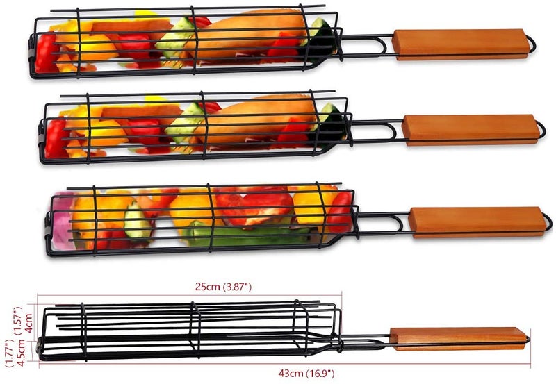 Hari - Kabob Grilling Baskets Companion Nonstick Grill Baskets for Outdoor Grilling with Handle for Vegetable Onion Fish Chicken and Meat (Black Pack-4) - Image 2