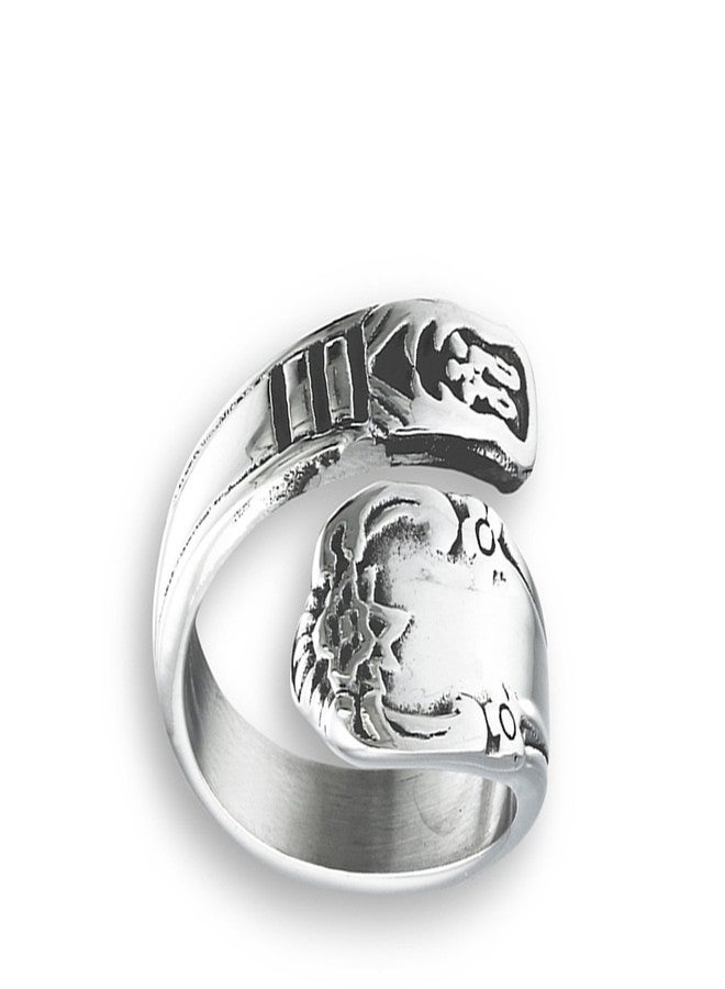 Sac Silver Victorian Claddagh Style Open Wrap Spoon Ring Stainless Steel Band Size 8 - Image 2