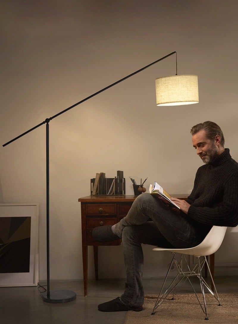 Sharpdo Arc Floor Lamp 12W LED , Overhang Cantilever Standing Floor Lamp for Couch, Sofa, Reading, Living Room Bedroom Adjustable Balance Arm Natural Linen Drum Shade Foot Switch Matt Black Metal Pole 175x129 cm - Image 3