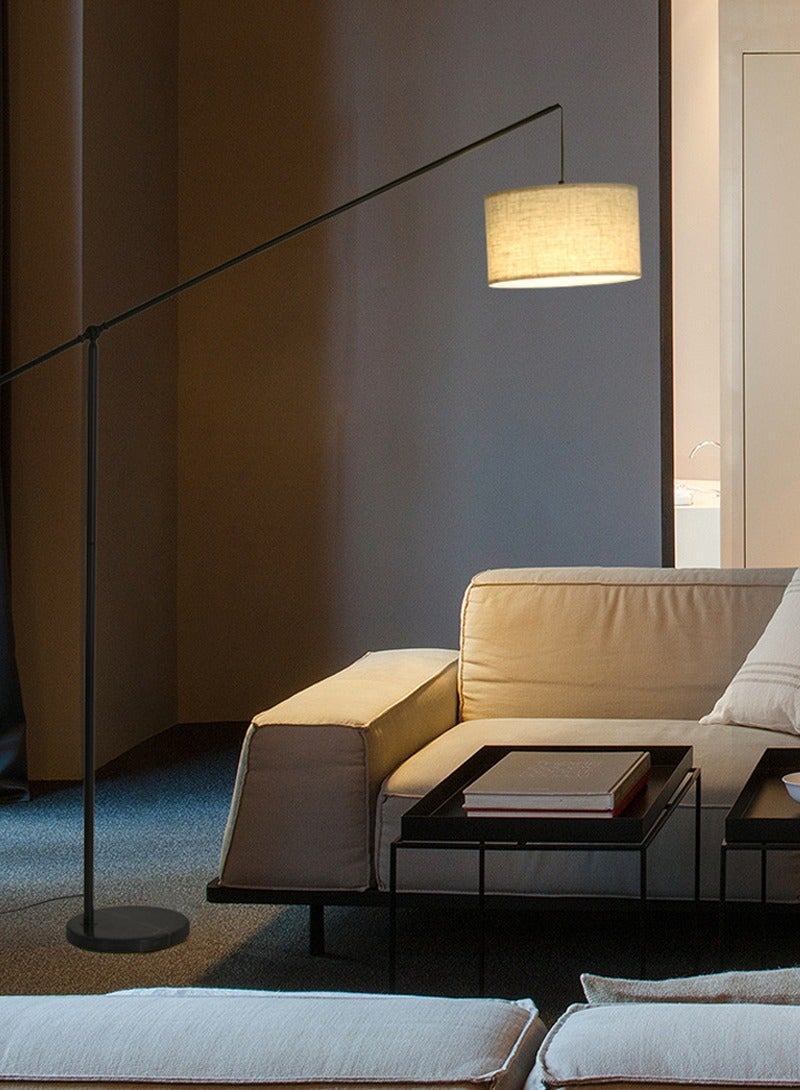 Sharpdo Arc Floor Lamp 12W LED , Overhang Cantilever Standing Floor Lamp for Couch, Sofa, Reading, Living Room Bedroom Adjustable Balance Arm Natural Linen Drum Shade Foot Switch Matt Black Metal Pole 175x129 cm - Image 2