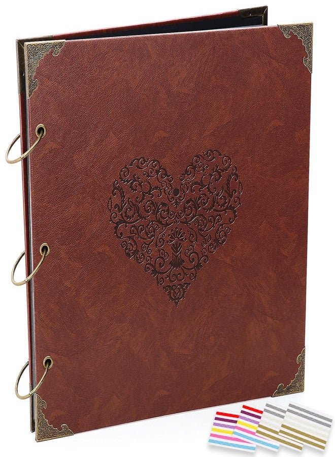 ADVcer Photo Album Scrapbook, 12x12 inch 50 Pages Vintage Leather Cover Big Three-Ring Binder Love Picture Booth DIY Scrapbooking Albums with 408pcs Self Adhesive Photos Corners for Memory Keep, Heart - Image 1