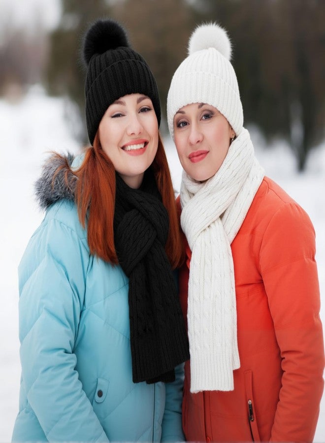 ShinyMatch 12 Pcs Winter Hat Gloves Scarf Earmuff Set Beanie Pompom Fleece Lining Hat Touch Screen Gloves Knitted Scarf(Black, White, Pink,Classic Style) - Image 5